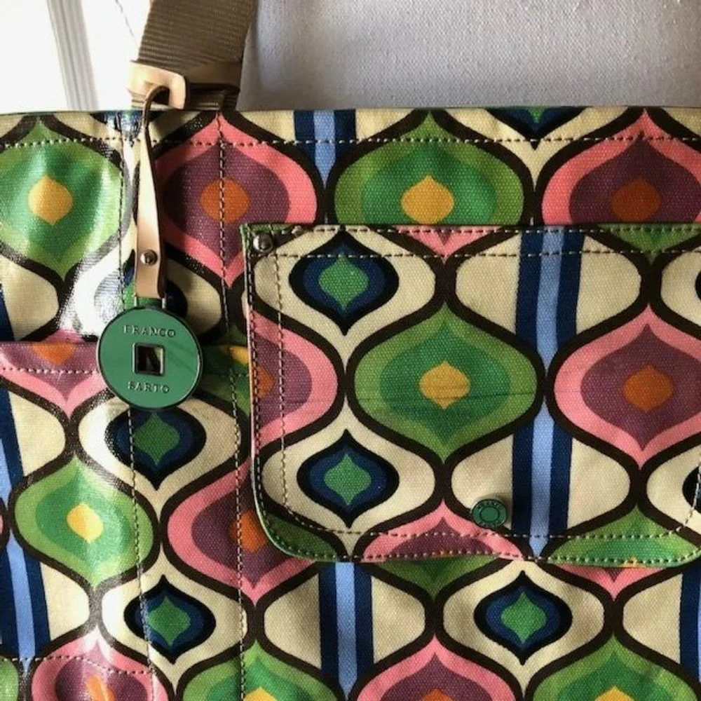 Franco Sarto Large Retro Pattern Coated Canvas Tote Bag - Picture 3 of 8